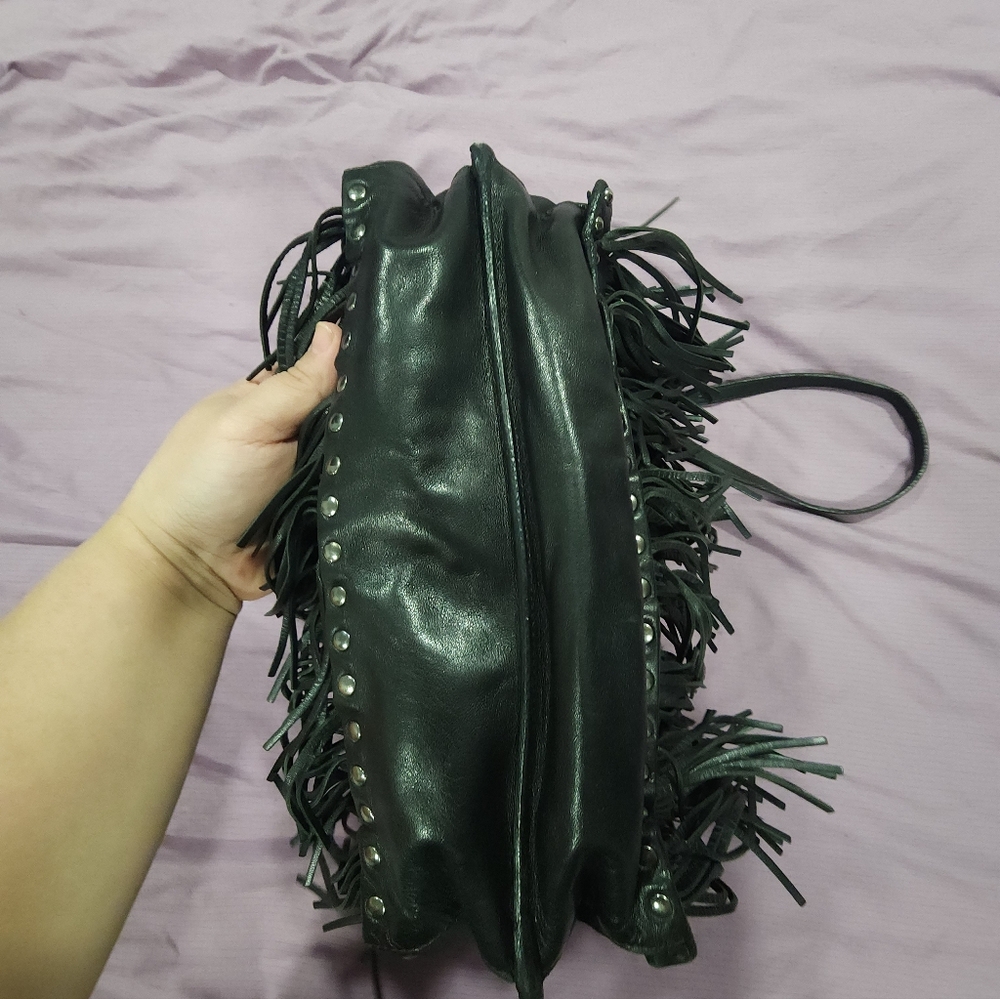 Fringed Black Leather Prada Crossbody HandBag 100% Authentic - Picture 7 of 13